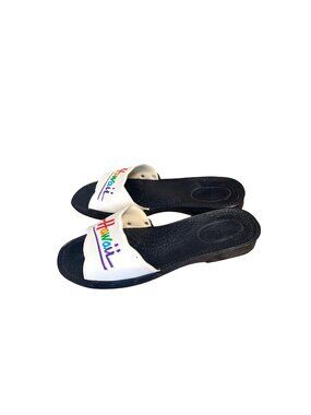 Hawaii Womens Size 40 9 Rubber Slip On Slide Sandals White Multicolor Spellout
